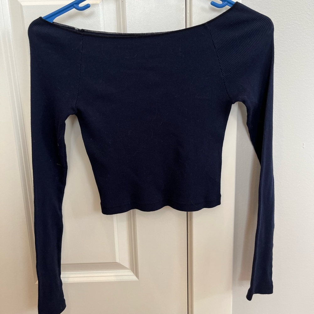 Brandy Melville off the shoulder long sleeve navy top